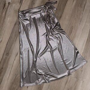 Zara Shimmery Metallic Silver-Rose A-line Wrap Skirt S